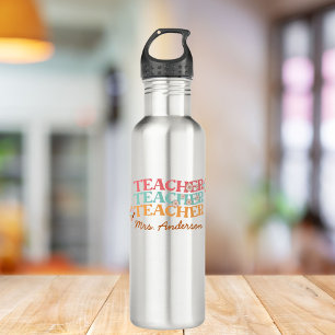 Groovy Retro Teacher in Colorful 70s Style Stainless Steel Water Bottle