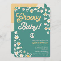 Groovy retro teal boho baby shower invitation