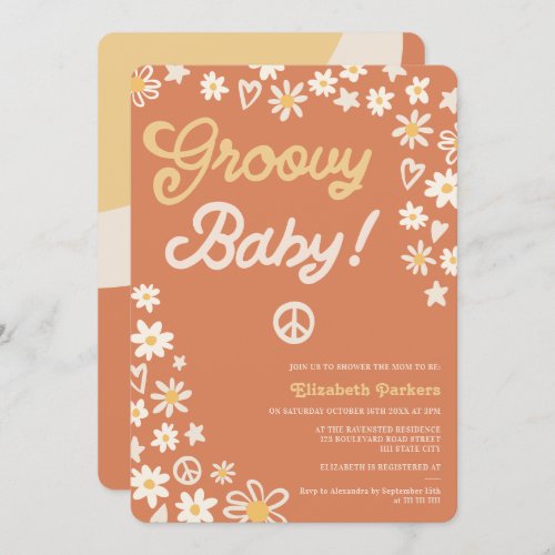 Groovy retro terracotta boho baby shower invitation