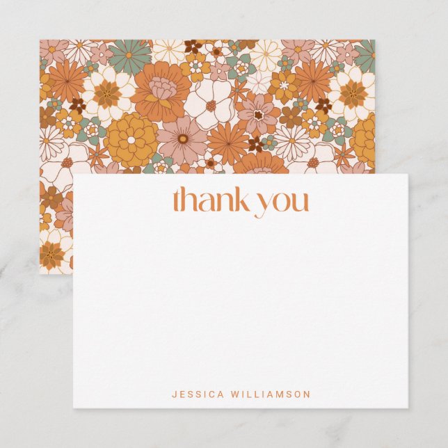 Groovy Retro Terracotta Botanical Trendy Custom  Thank You Card (Front/Back)