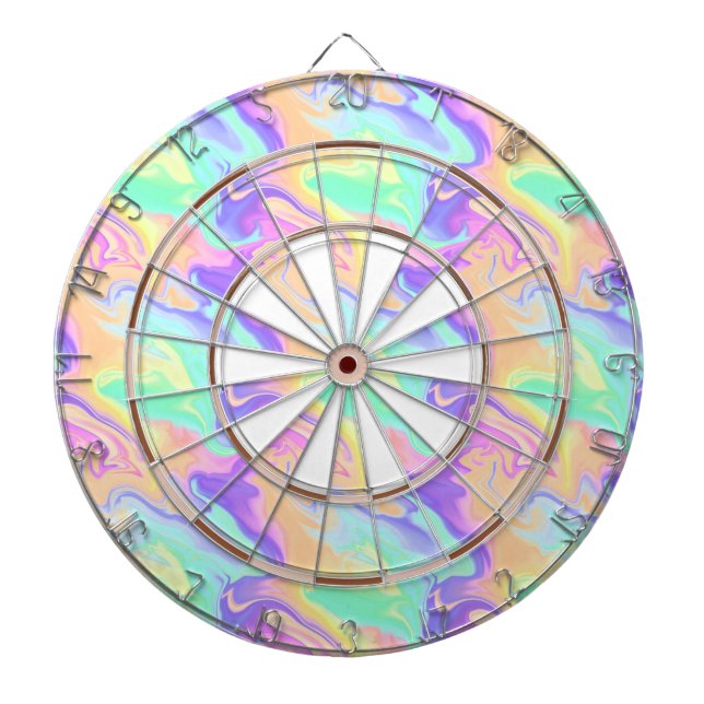 Groovy Retro Tie Dye Pastel Marble Swirl Dart Board (Front)