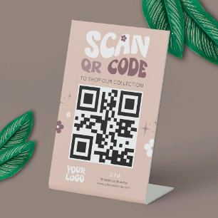 Groovy Retro Trendy Social Media Website QR Code Pedestal Sign