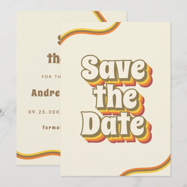 Groovy Retro Typography & Rainbow Stripes 60s 70s Save The Date (Front/Back)