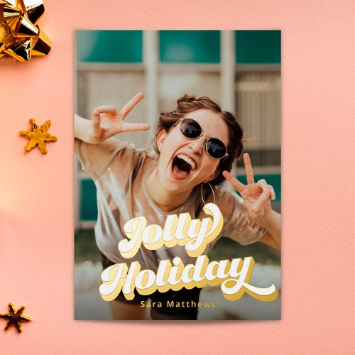 Groovy Retro Typography With Gold Foil Holiday Card