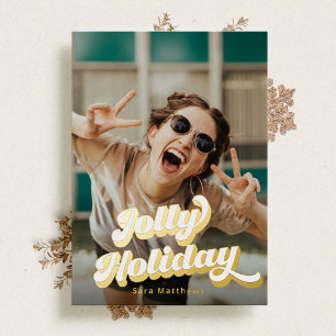 Groovy Retro Typography With Gold Foil Holiday Card