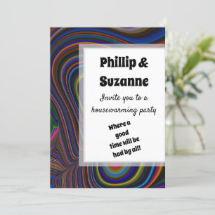 Groovy Retro Vibe Colorful Fractal Stripes Pattern Invitation