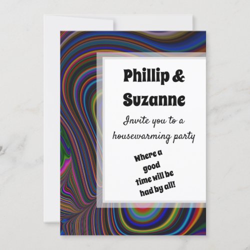 Groovy Retro Vibe Colorful Fractal Stripes Pattern Invitation