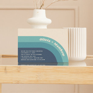 Groovy retro vintage rainbow 70s wedding + QR code Invitation