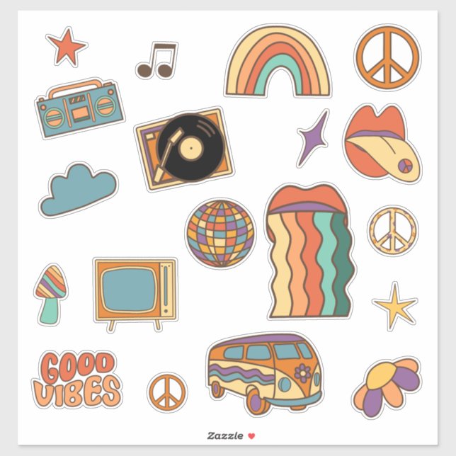 Groovy Retro Vinyl 70s 80s Sticker (Sheet)