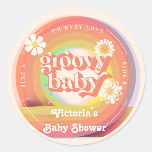 groovy Retro Vinyl Record Baby Shower Classic Round Sticker