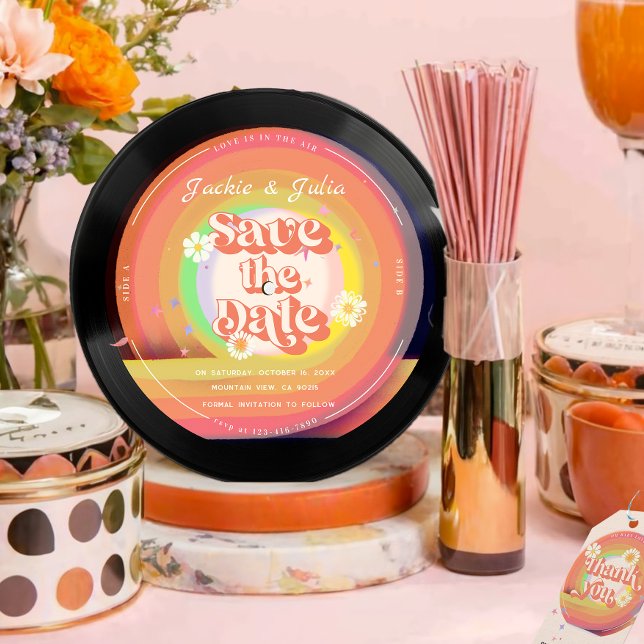 groovy Retro Vinyl Record save the date Invitation (Creator Uploaded)