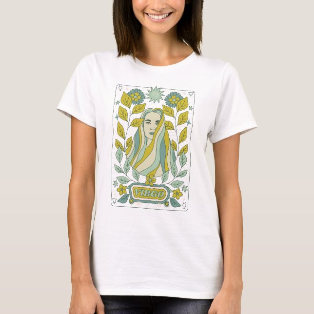 Groovy Retro Virgo Horoscope Astrology Green T-Shirt (Front)