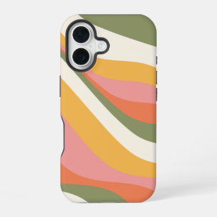 Groovy Retro Wave Lines in Green Yellow and Pink iPhone 16 Case