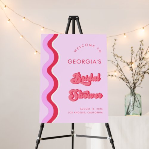 Groovy Retro Wave Pink  Red Bridal Shower Welcome Foam Board