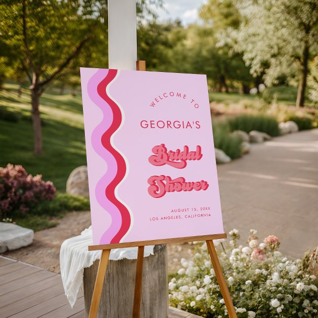Groovy Retro Wave Pink & Red Bridal Shower Welcome Foam Board (Creator Uploaded)