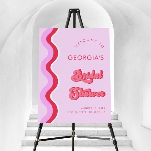 Groovy Retro Wave Pink  Red Bridal Shower Welcome Foam Board