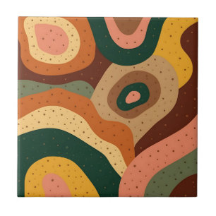 Groovy retro waves and dots with vibrant colors ceramic tile