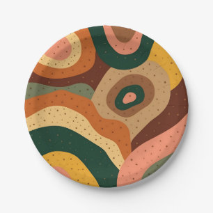 Groovy retro waves and dots with vibrant colors paper plates