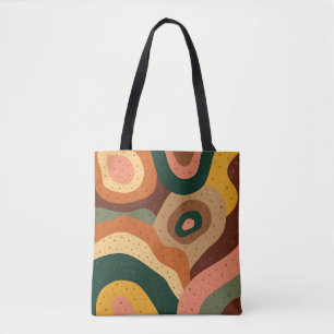 Groovy retro waves and dots with vibrant colors tote bag
