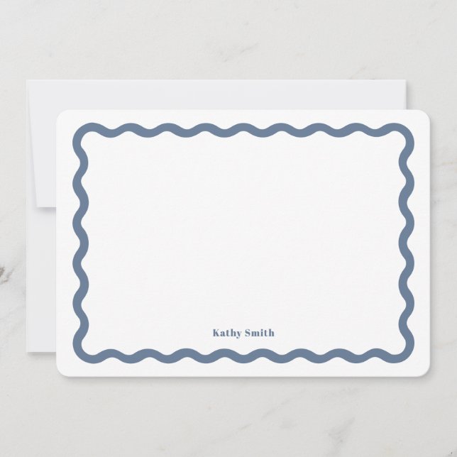 Groovy Retro Wavy Blue Personalized Stationery Note Card (Front)