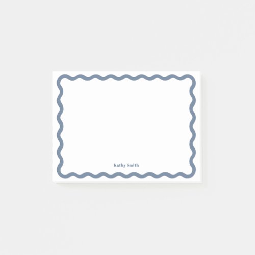 Groovy Retro Wavy Blue Personalized Stationery Post_it Notes