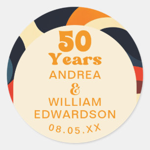 Groovy Retro Wavy Boho 50th Wedding Anniversary Classic Round Sticker