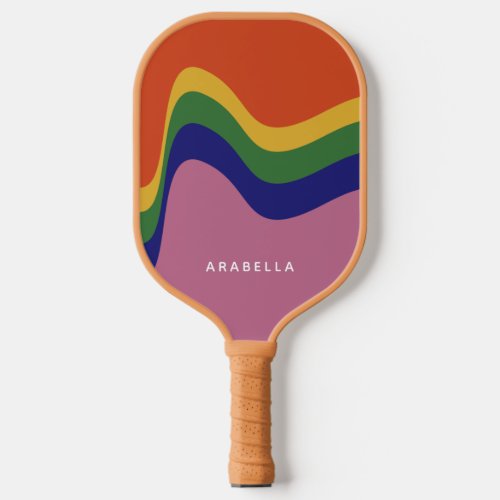 Groovy Retro Wavy Lines Pickleball Paddle