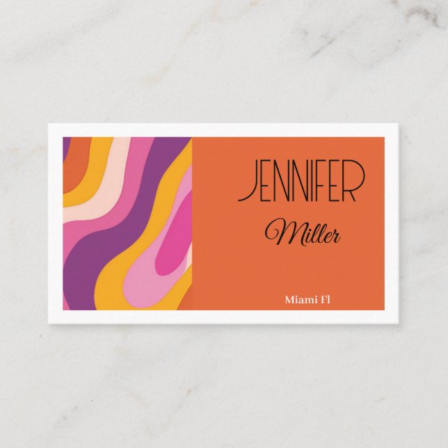 Groovy Retro Wavy Lines Social Media QR code  Business Card (Front)