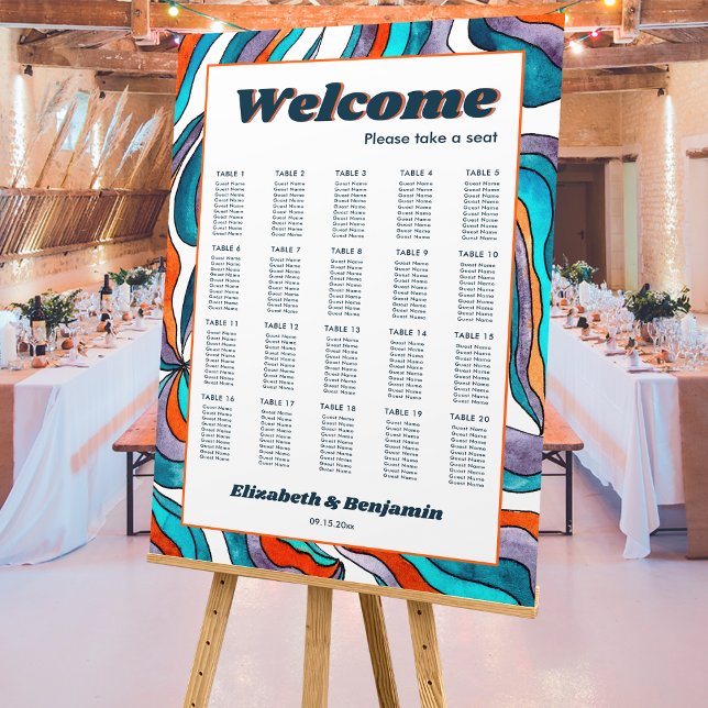 Groovy Retro Wedding Seating Chart Template Photo Foam Board (Front)