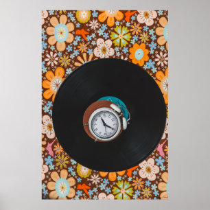 Groovy Rhythm: Vinyl Record & Retro Alarm Clock Ar Poster