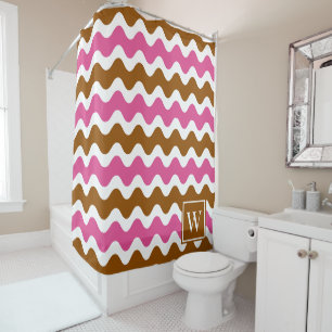 Groovy Ric Rac Stripe Horizontal Brown & Hot Pink Shower Curtain
