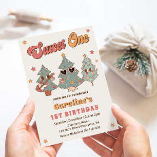 Groovy Rockin' Christmas Tree Hippie Birthday Invitation
