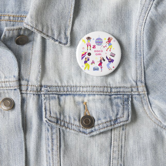 Groovy Roller Disco Lila Party Millennial Retro Button (In Situ)