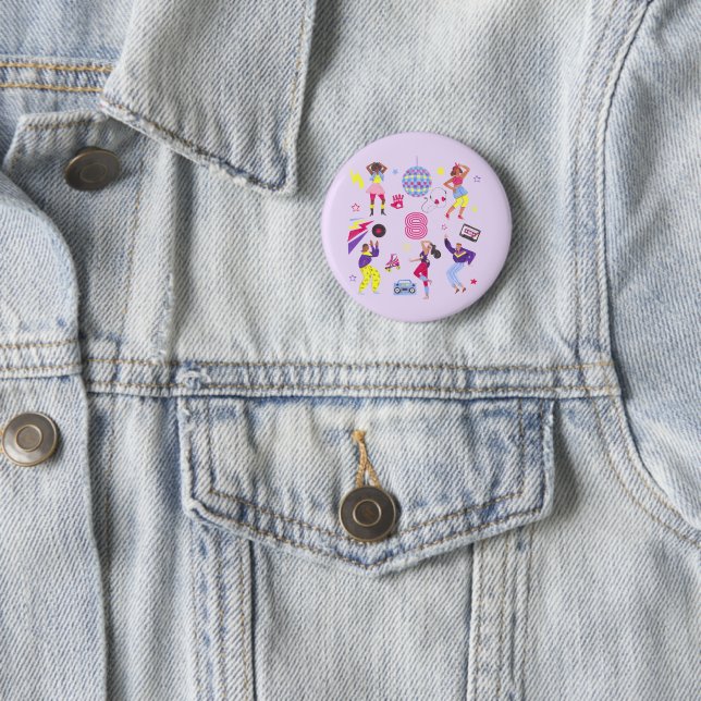 Groovy Roller Disco Party Retro 80s Dancing People Button (In Situ)