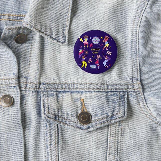 Groovy Roller Disco Purple Party Millennial Retro Button (In Situ)