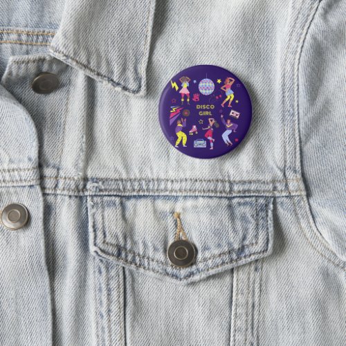 Groovy Roller Disco Purple Party Millennial Retro Button
