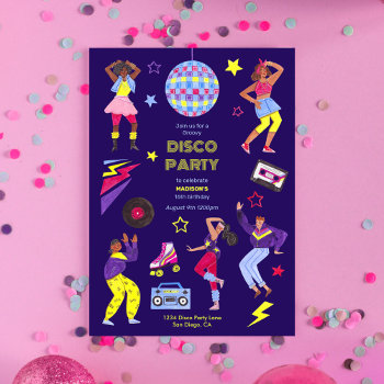Groovy Roller Disco Purple Party Millennial Retro Invitation by CartitaDesign at Zazzle