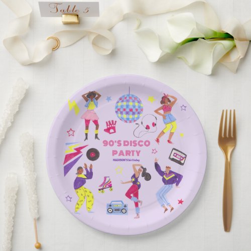 Groovy Roller Disco Purple Party Millennial Retro Paper Plates