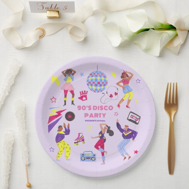 Groovy Roller Disco Purple Party Millennial Retro Paper Plates (Wedding)