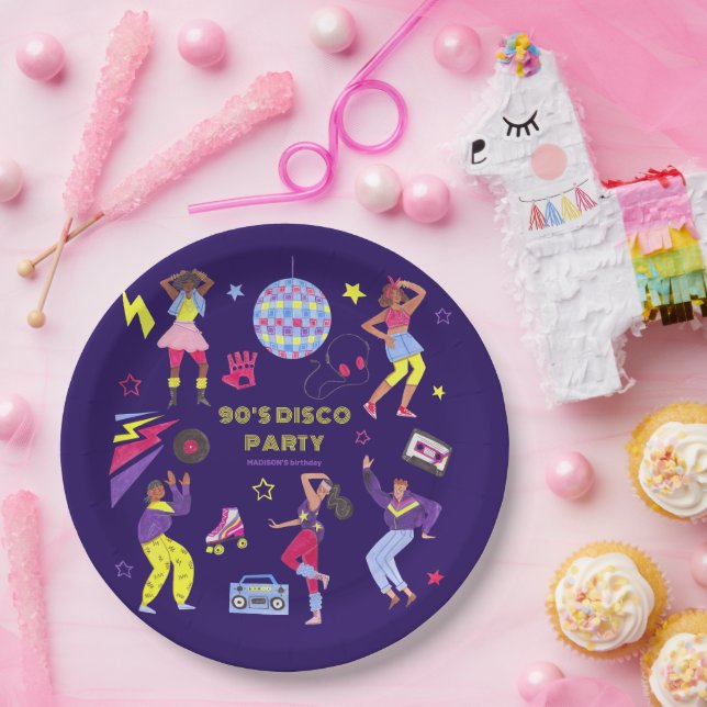 Groovy Roller Disco Purple Party Millennial Retro Paper Plates (Party)