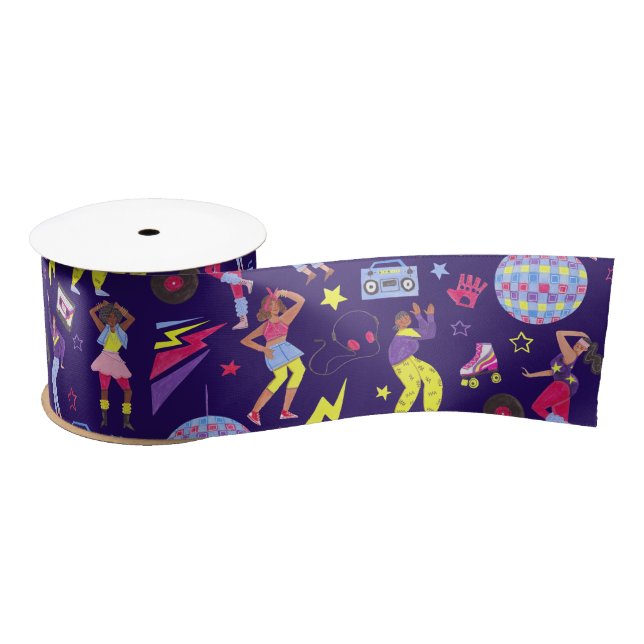 Groovy Roller Disco Purple Party Millennial Retro  Satin Ribbon (Spool)