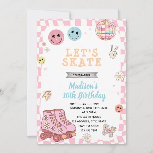 Groovy roller skate birthday invitation