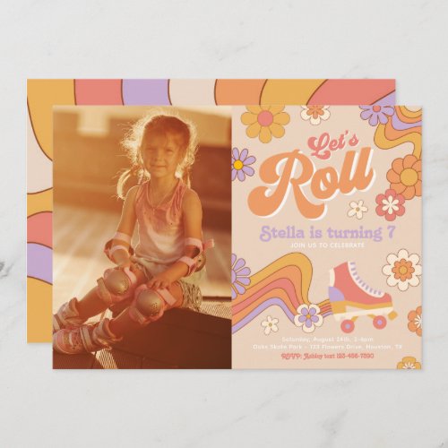 Groovy Roller Skate Photo Invitation  Skating