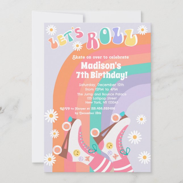 Groovy Roller Skate Retro  Birthday Invitations (Front)
