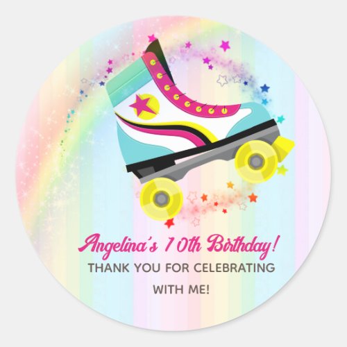Groovy Roller Skating Birthday Classic Round Sticker