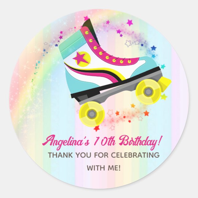 Groovy Roller Skating Birthday Classic Round Sticker (Front)