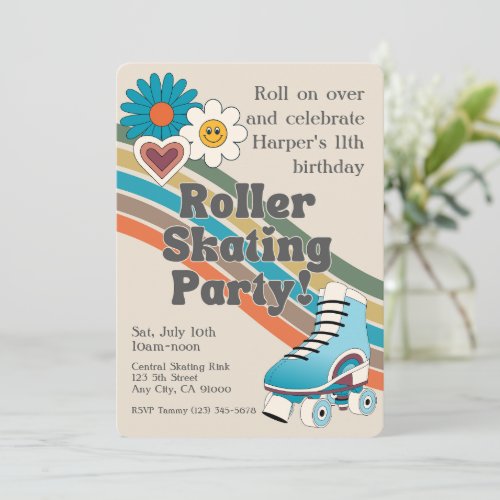 Groovy Roller Skating Birthday Party Invitation