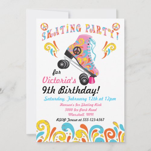 Groovy Roller Skating Party Invitations