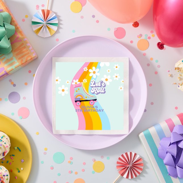 Groovy Rollerskating Retro Rainbow Birthday Napkins (Creator Uploaded)