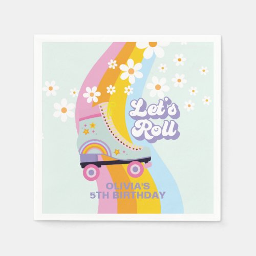 Groovy Rollerskating Retro Rainbow Birthday Napkins